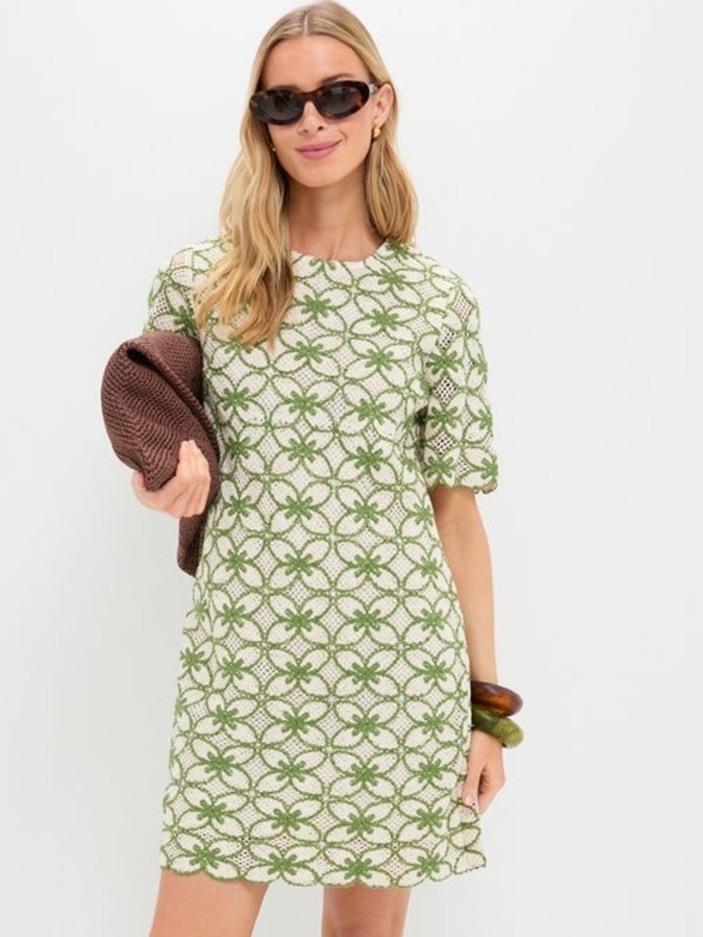 Tuckernuck Green Fern Crochet Belclaire Mini Dress